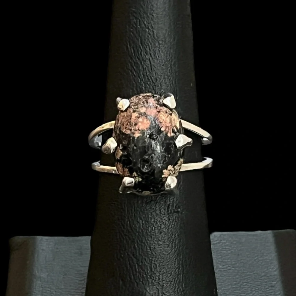 Vintage Taxco Mexico handmade sterling silver eudialyte adjustable ring